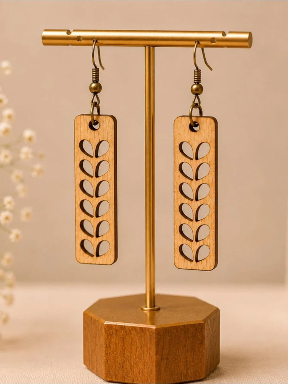 Natural Wood Leaf Dangle Earrings